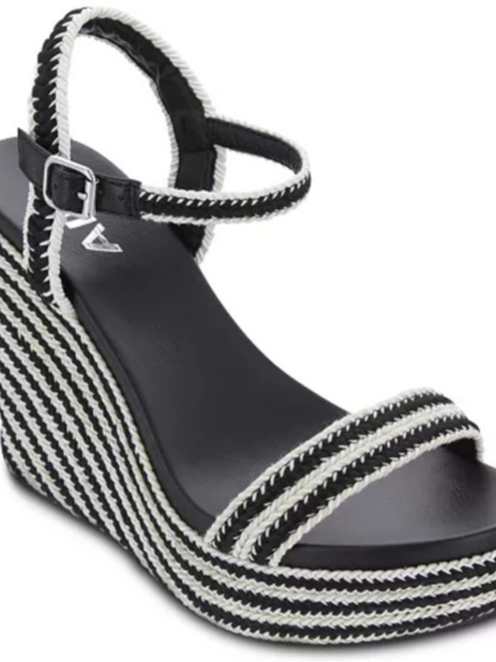 Mia Black & White Woven Platform Wedge Sandals - Women size 6